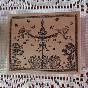 Ring around the Rosie wooden rubber stamp.